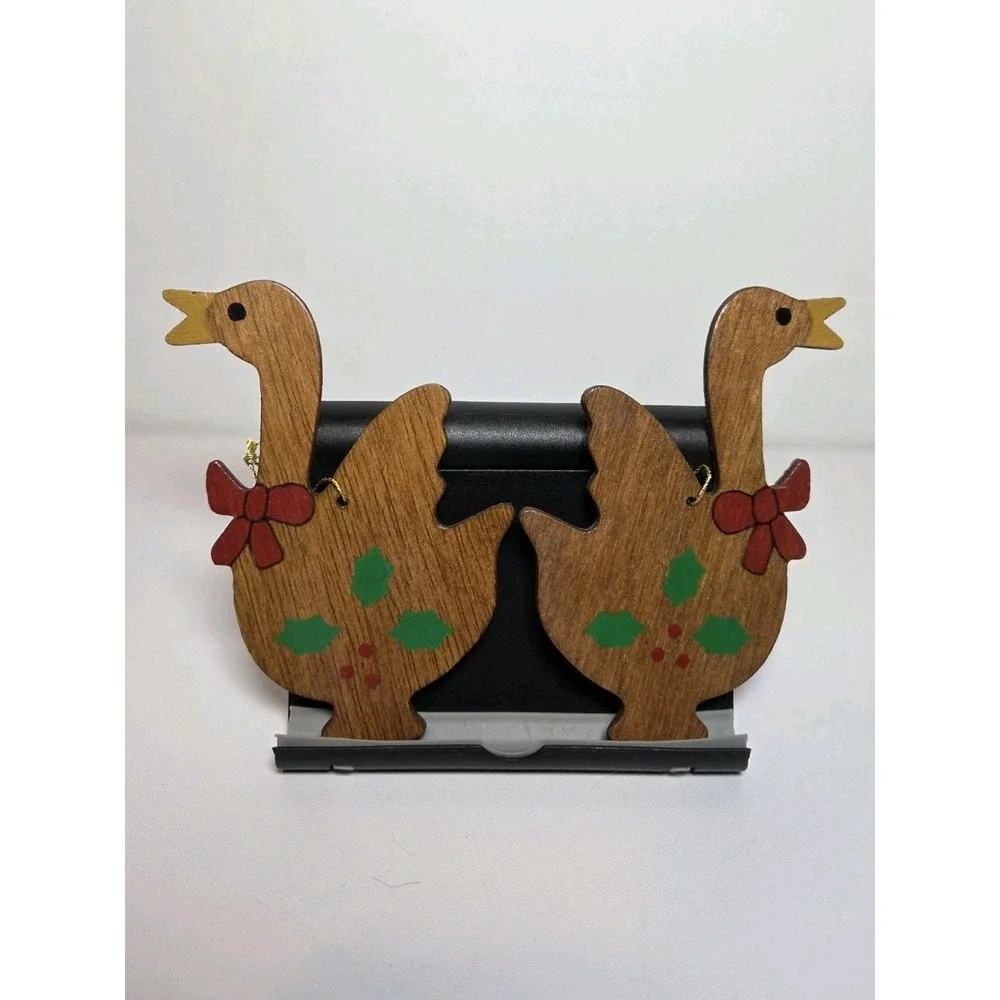 Pair of Vintage Wooden Goose Christmas Ornaments Hand‎ Painted